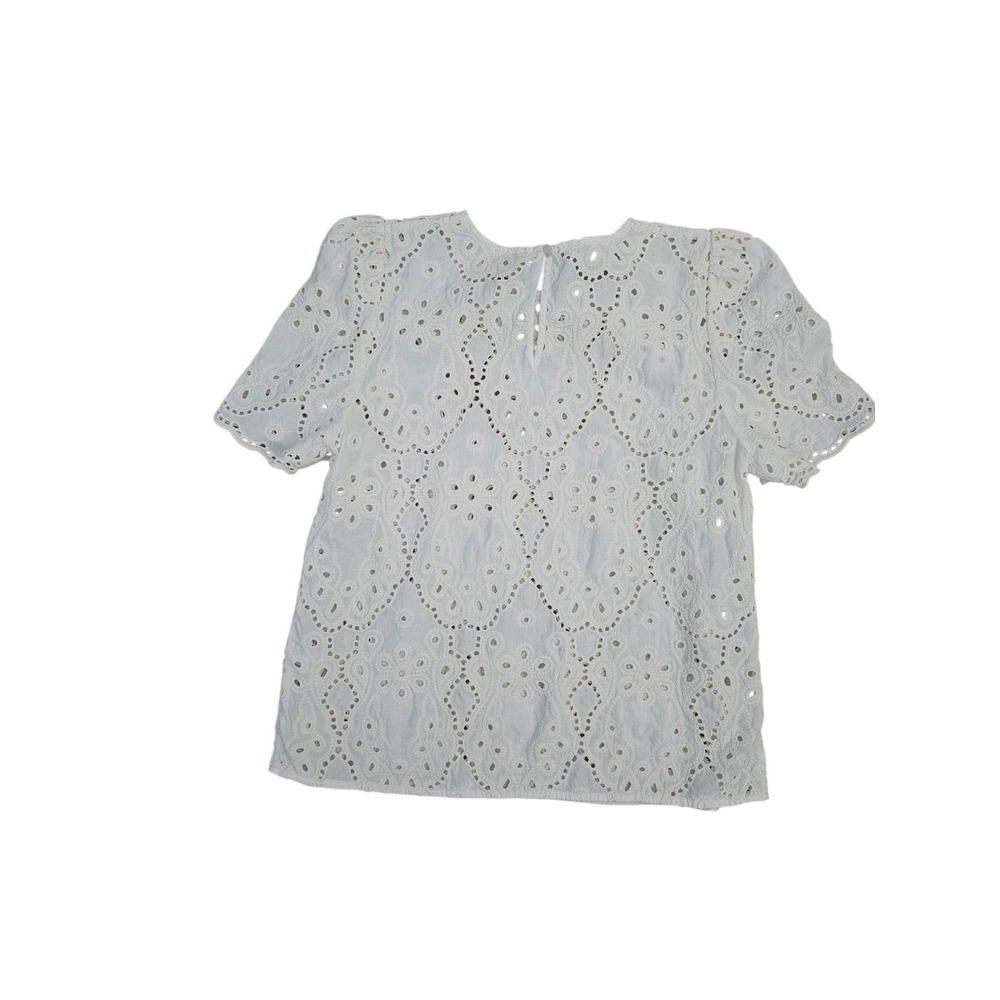 Sezane Anabelle White Eyelet blouse Ivory short Sleeve top cottagecore 38/6/Med - Picture 4 of 9